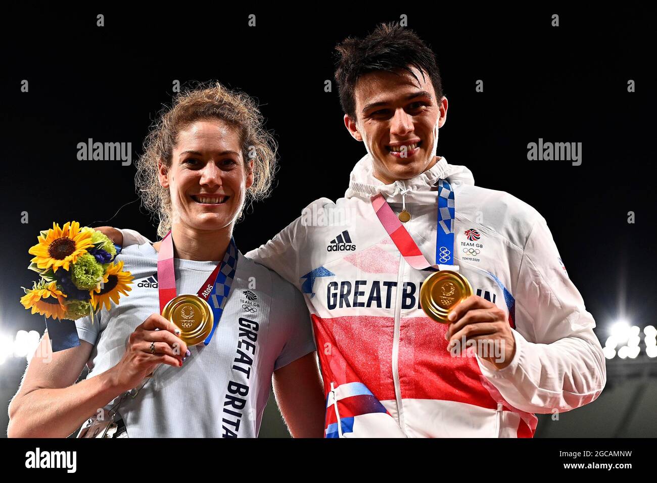 Tokyo, Japan. 07th Aug, 2021. Modern Pentathlon. Mens individual. Tokyo Stadium. 376-3. Nishimachi. Chofu-shi. Tokyo. Joseph Choong (GBR) and Kate French (GBR) with their GOLD medals. Credit Garry Bowden/Sport in Pictures/Alamy live news Credit: Sport In Pictures/Alamy Live News Stock Photo