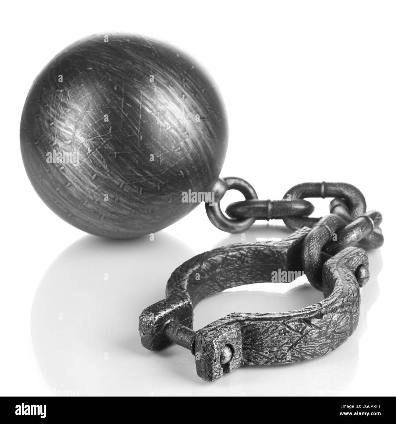 Ball and chain isolated on white Stock Photo Alamy