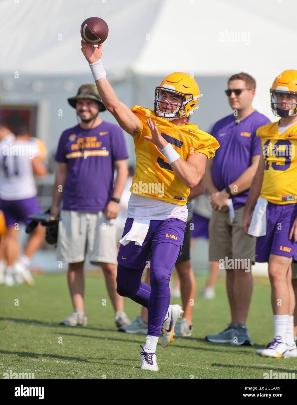 August 7 21 Lsu Quarterback Garrett Nussmeier 5 Delivers A Pass During The First Week Of Fall Football Camp At The Lsu Charles Mcclendon Practice Facility In Baton Rouge La Jonathan Mailhes Csm