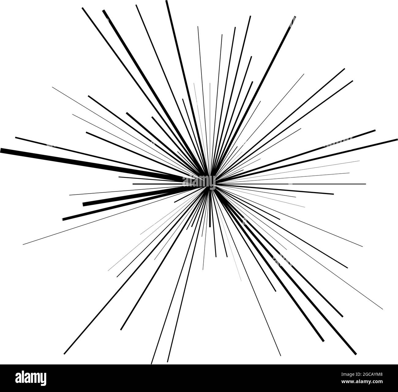 Radial radiating beam ray lines. Starburst, sunburst lineal element ...