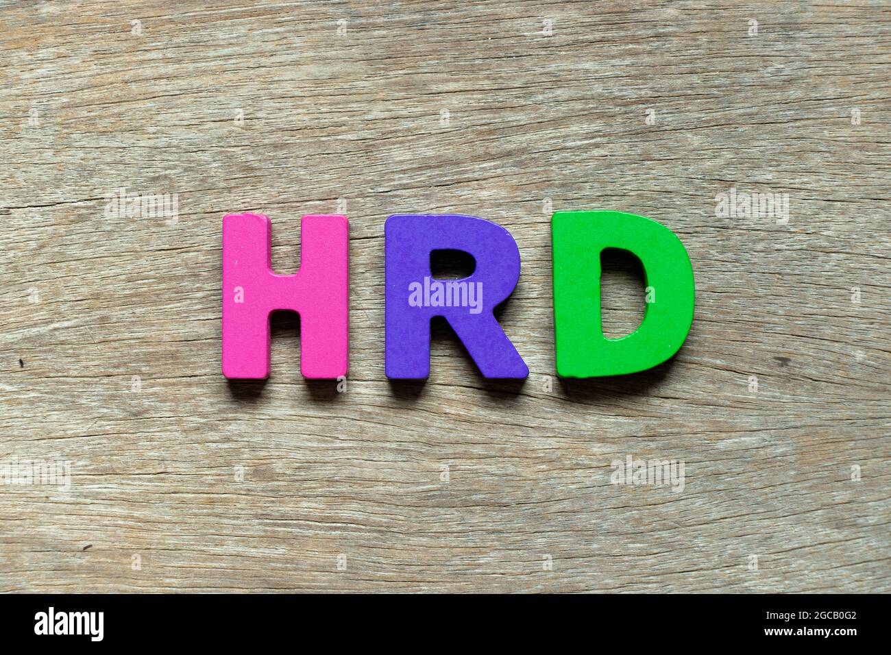 Color alphabet letter in word HRD (Abbreviation of human resource