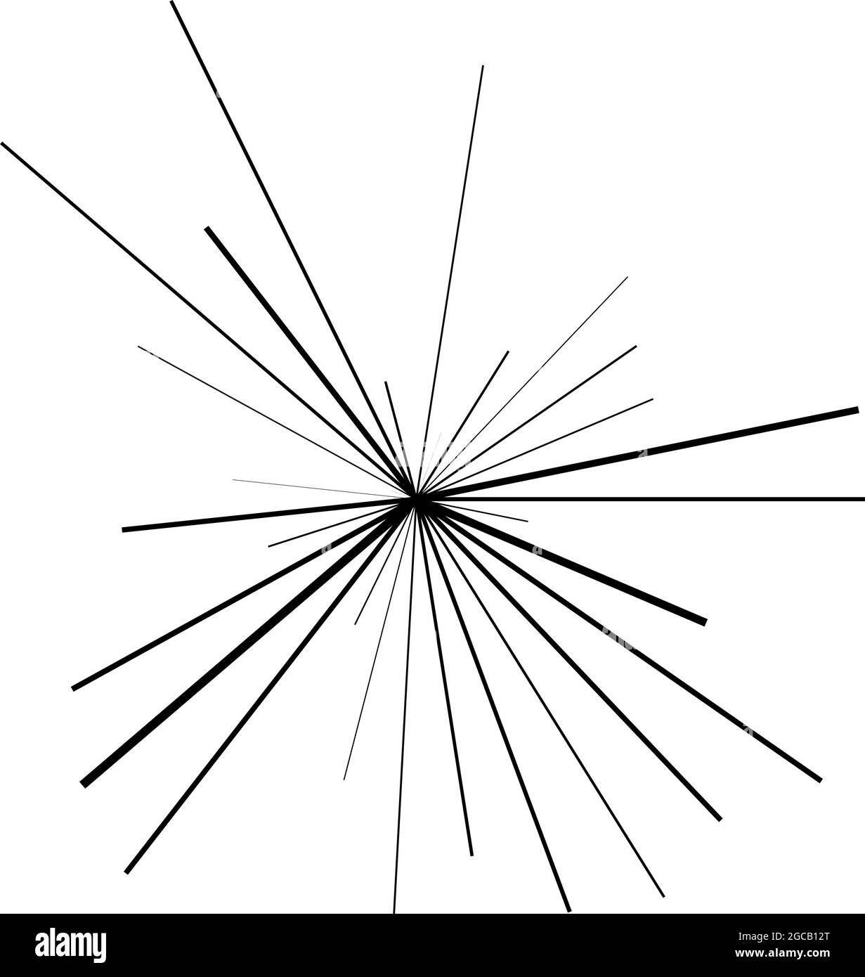 Radial radiating beam ray lines. Starburst, sunburst lineal element ...