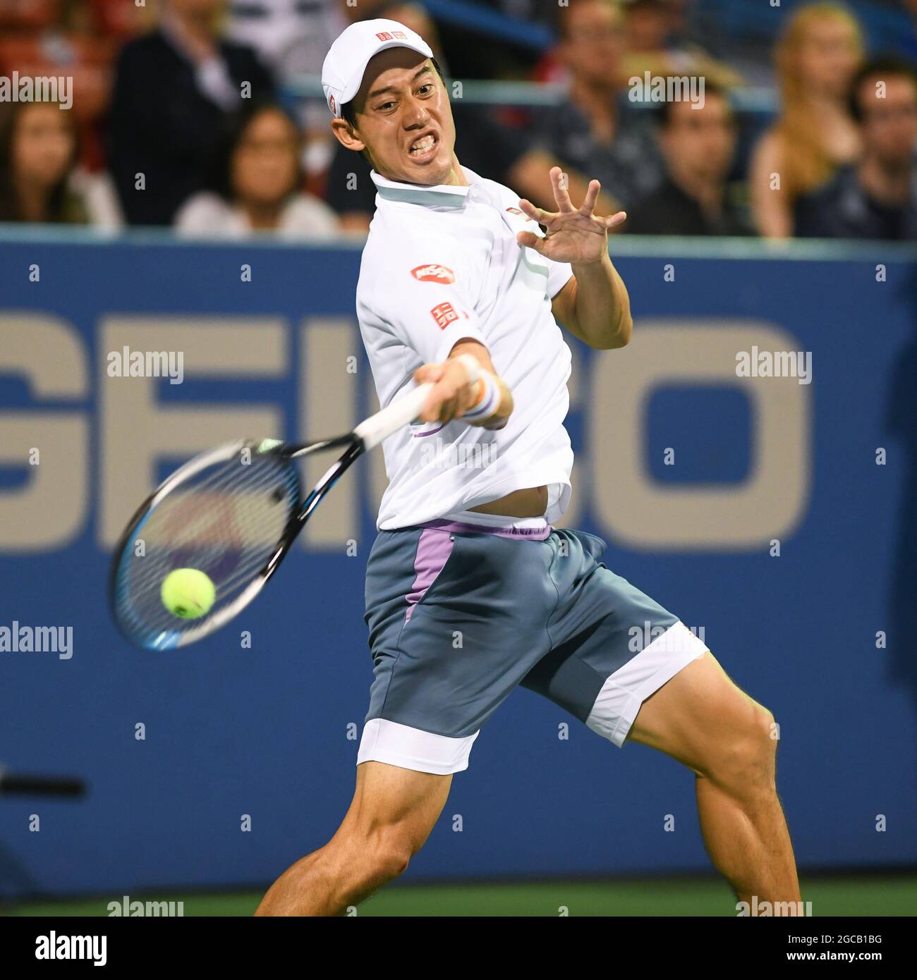Washington, D.C, USA. 7th Aug, 2021. KEI NISHIKORI hits a forehand