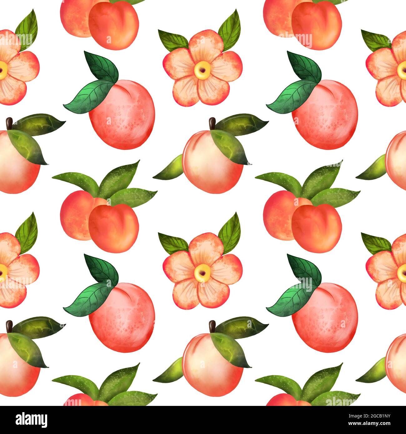 Illustration digital watercolor seamless pattern of peach and flowers ...