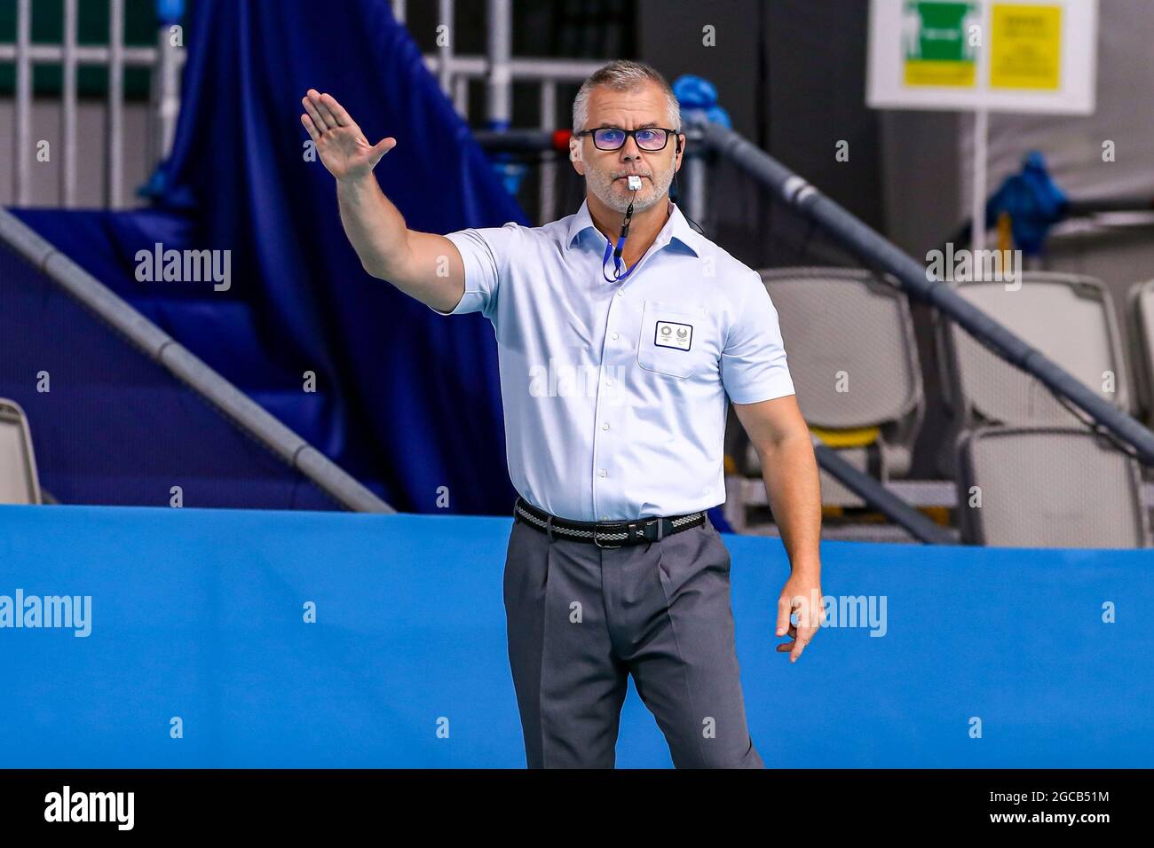 Tokyo Japan August 8 Referee Gyorgy Kun Hun During The Tokyo Olympic Waterpolo Tournament Men S Classification 5th 6th Match Between Croatia And United States At Tatsumi Waterpolo Centre On August 8 Tokyo Japan August 8 Referee Gyorgy Kun Hun During The Tokyo Olympic Waterpolo Tournament Men S Classification 5th 6th Match Between Croatia And United States At Tatsumi Waterpolo Centre On August 8