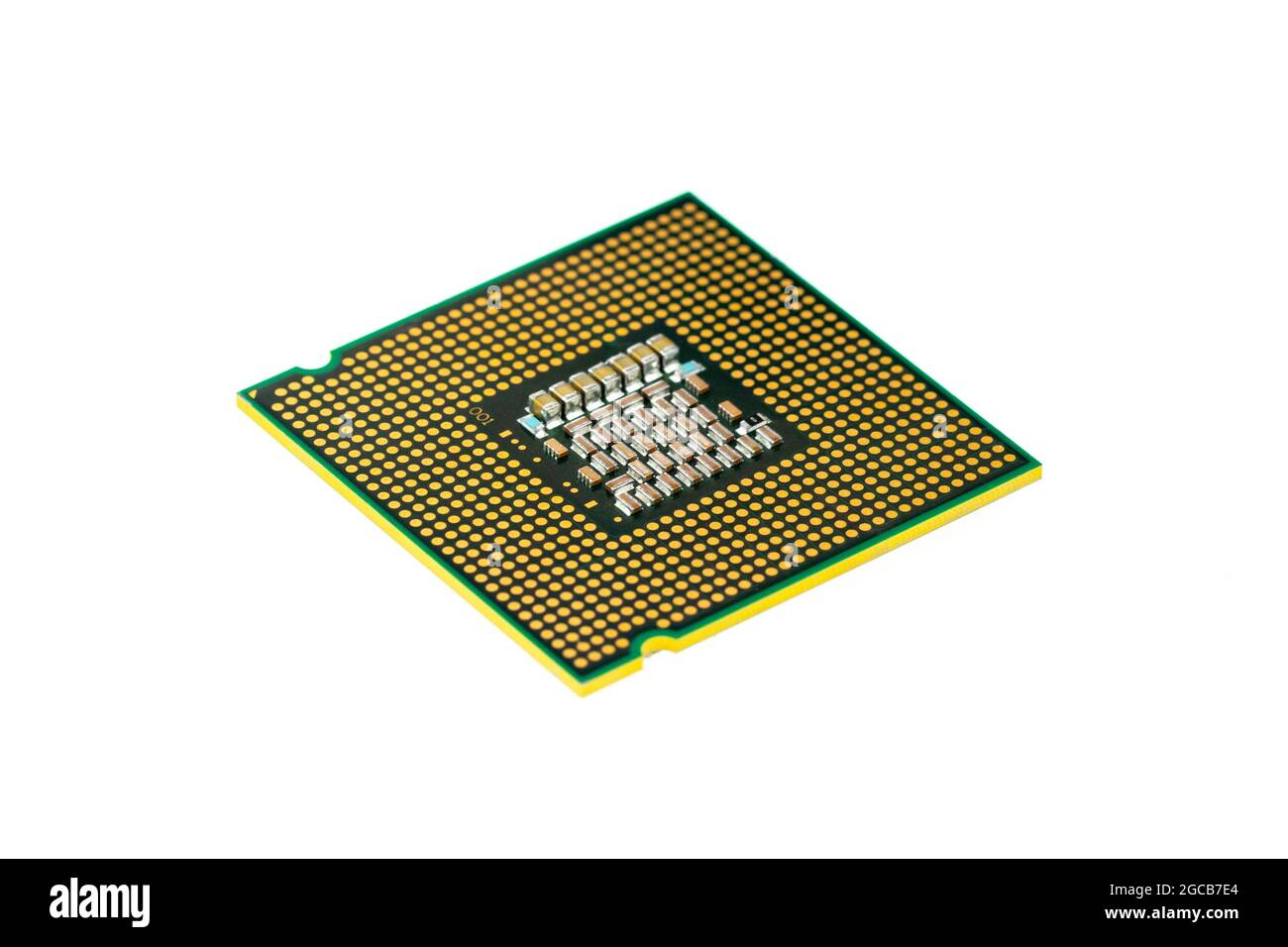 Image of cpu processor chip on a white background. Equipment and computer hardware. Central Processing Unit., Microprocessor. Stock Photo