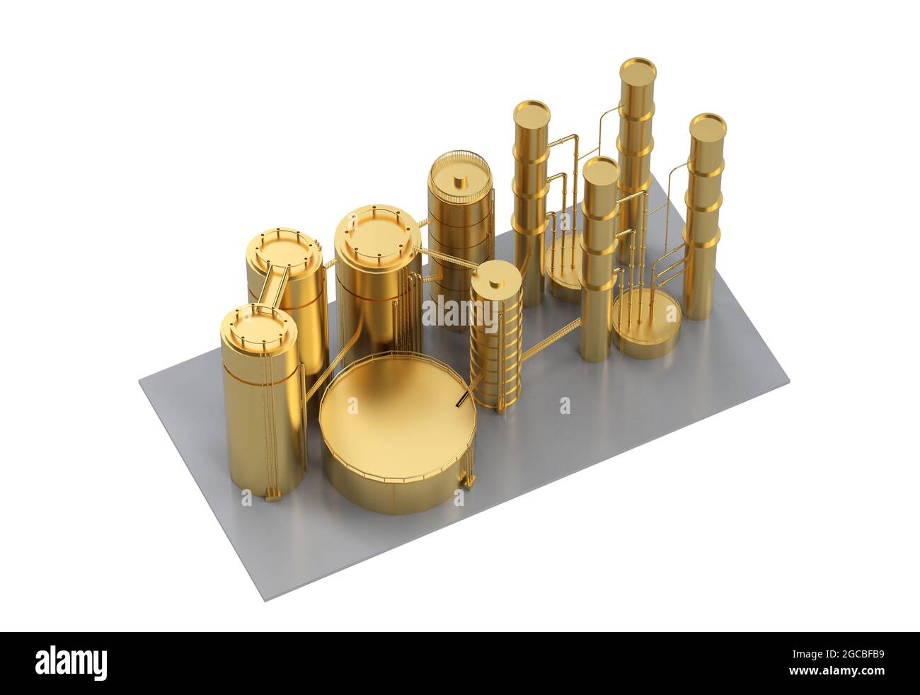 3d rendering golden oil refinery plant on white background Stock Photo ...