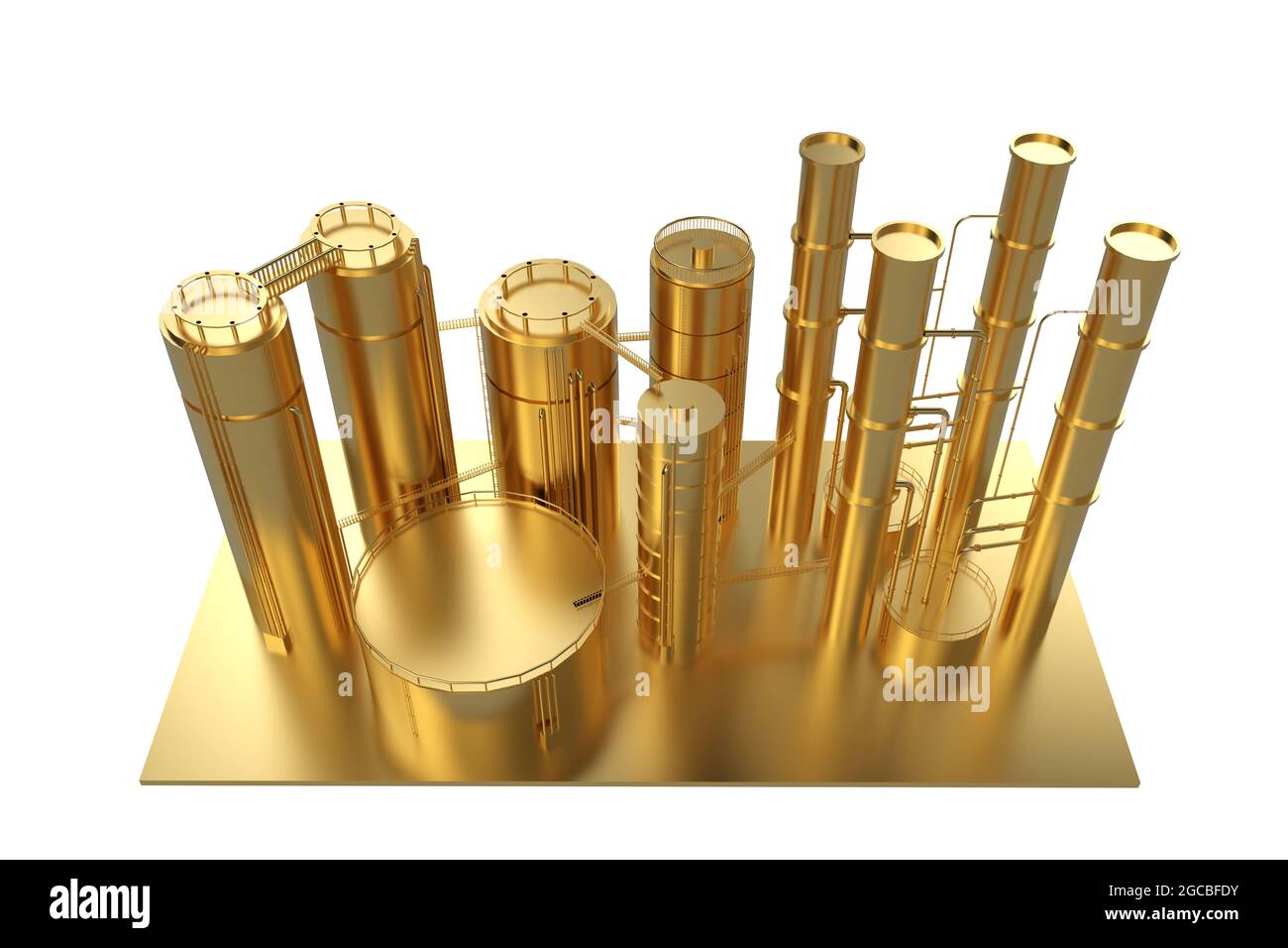 3d rendering golden oil refinery plant on white background Stock Photo ...