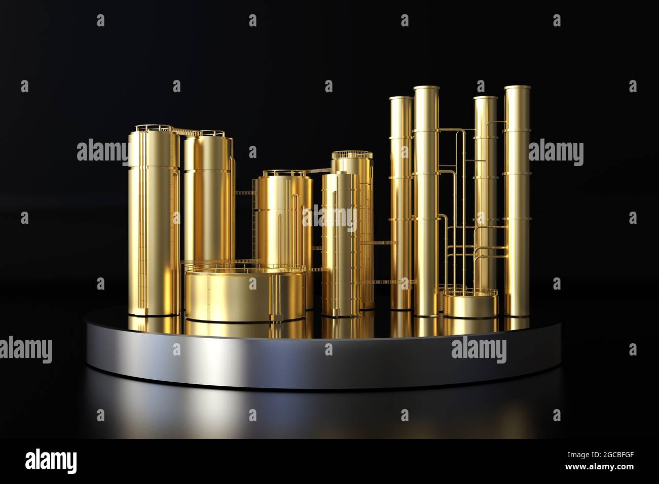 3d rendering golden oil refinery plant on black background Stock Photo ...