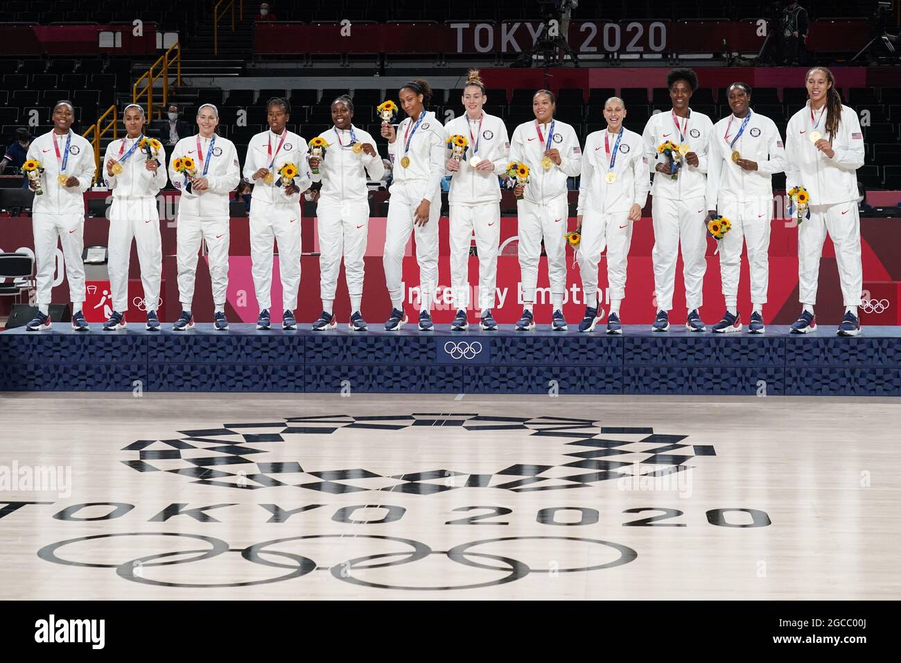 Tokyo Japan 08th Aug 21 Members Of The United States Women S Basketball Team Pose With Their Gold Medals During The Awards Ceremony At The Tokyo Olympic Games In Tokyo Japan On Sunday