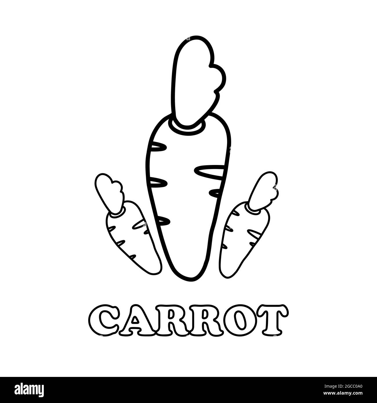 carrot coloring page. healthy food coloring page for children on white background Stock Photo
