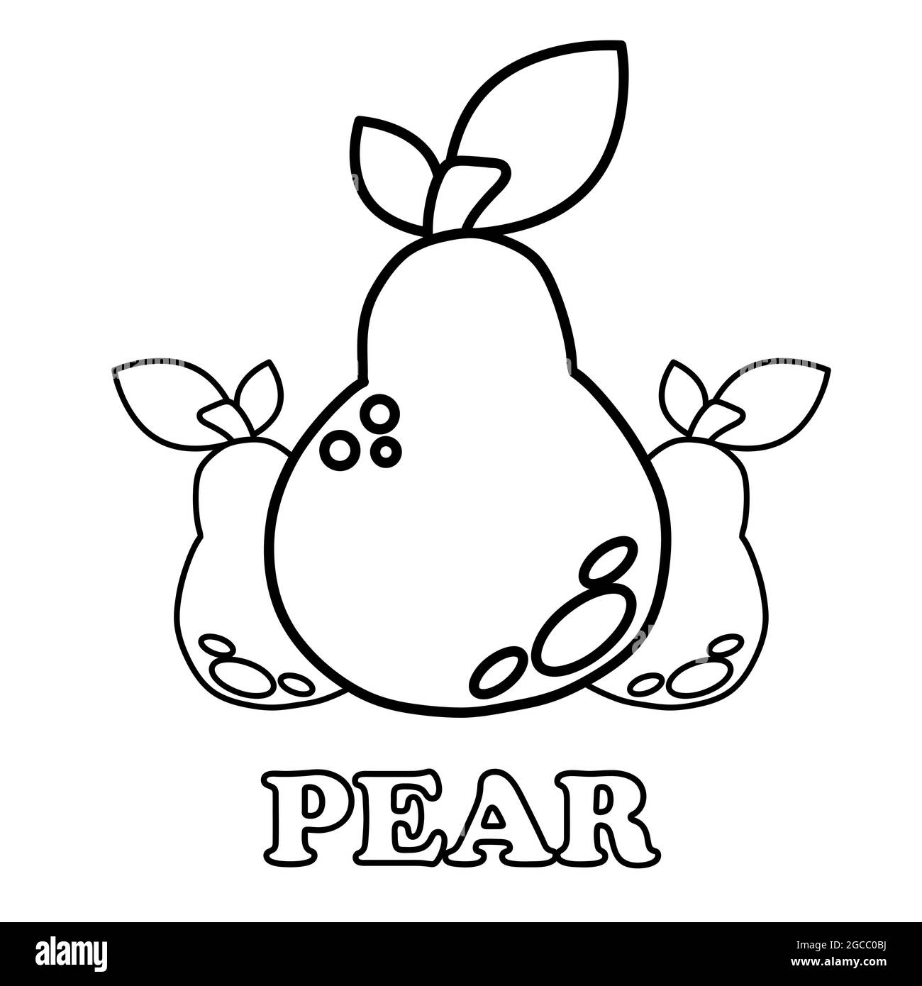 pear fruit coloring page. healthy food coloring page for children on white background Stock Photo