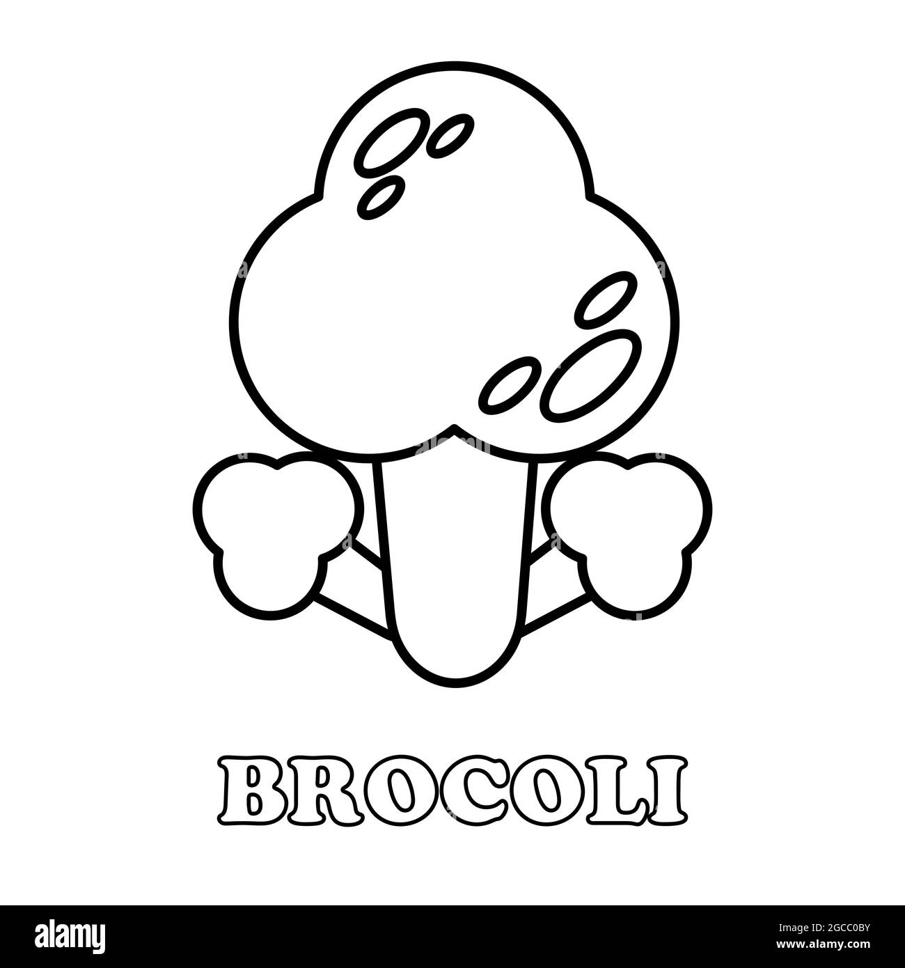 brocoli coloring page. healthy food coloring page for children on white background Stock Photo