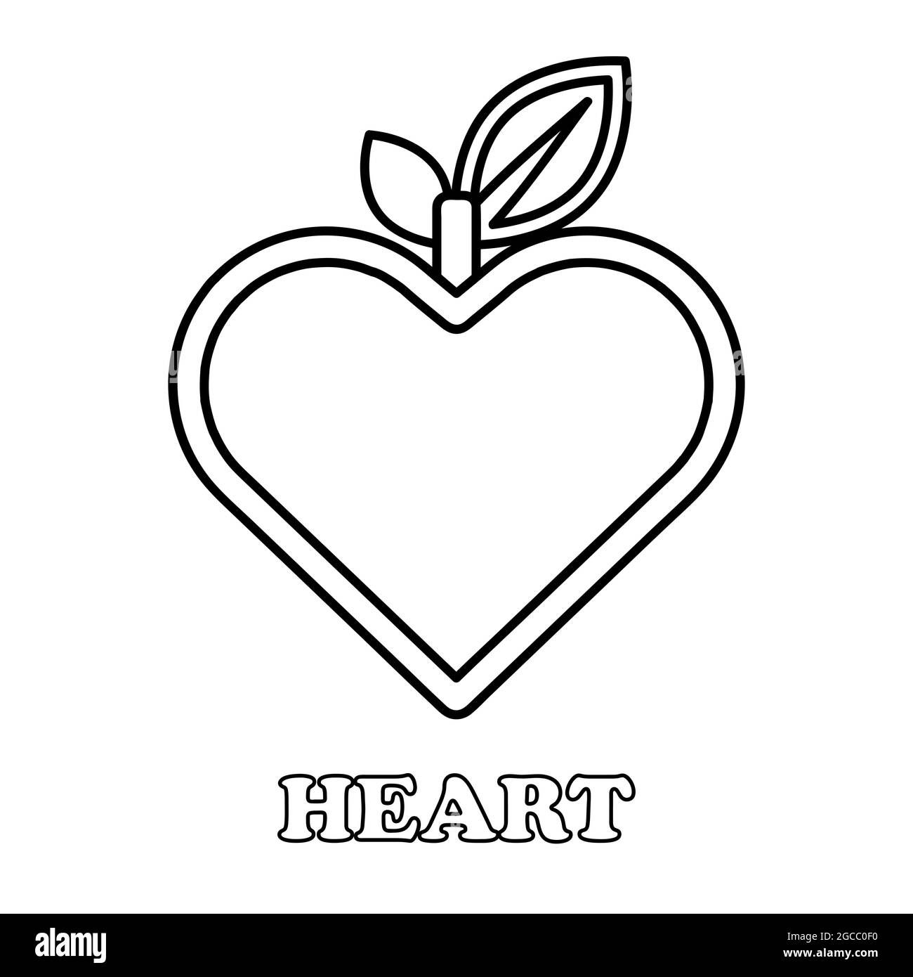 heart with leaf coloring page. coloring page for children. on white background Stock Photo