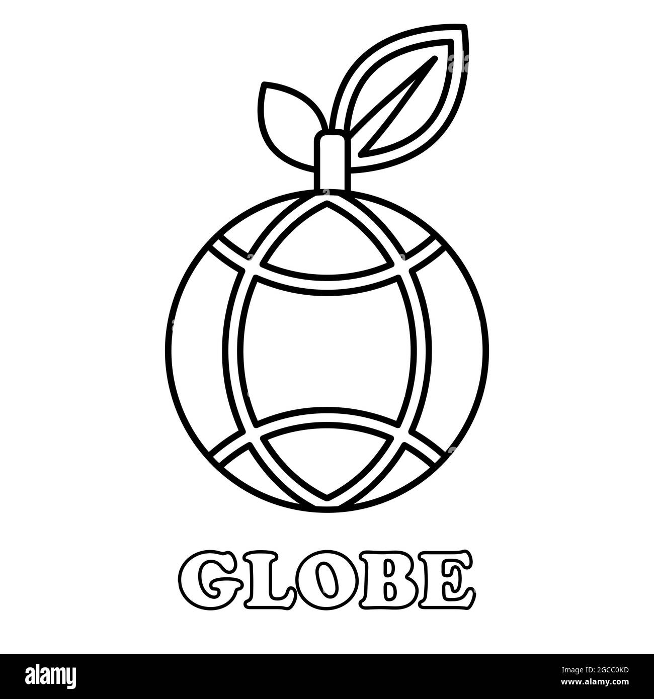 globe with leaf coloring page. coloring page for children. on white background Stock Photo