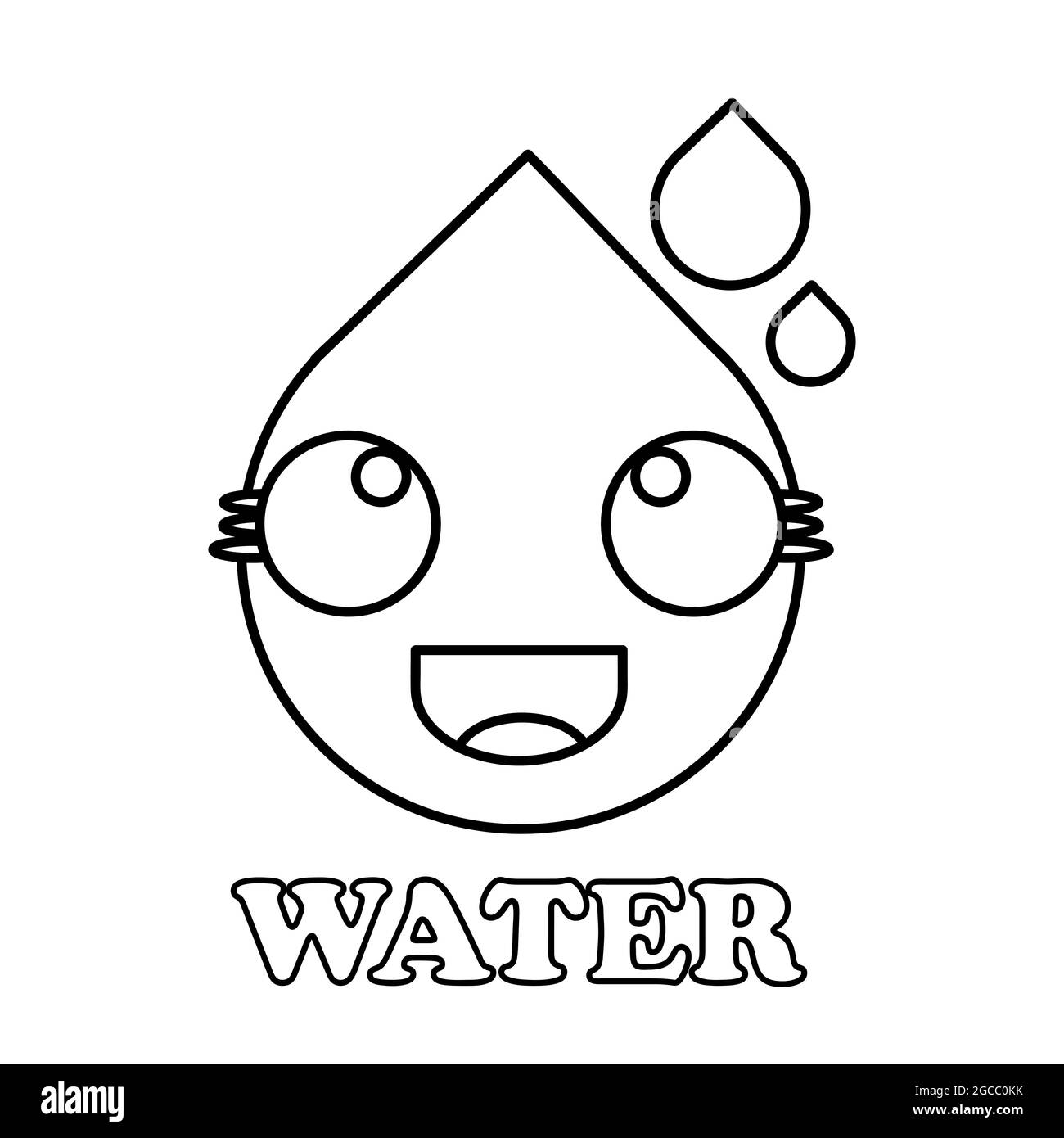 cute water coloring page. kawai style cartoon coloring page for children. on white background Stock Photo