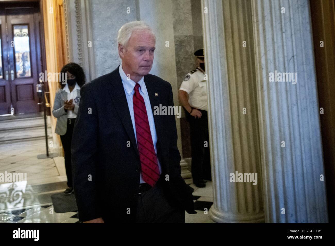 United States Senator Ron Johnson (Republican of Wisconsin) departs the Senate chamber during a vote at the US Capitol in Washington, DC, Saturday, August 7, 2021. Photo by Rod Lamkey/CNP/ABACAPRESS.COM Stock Photo