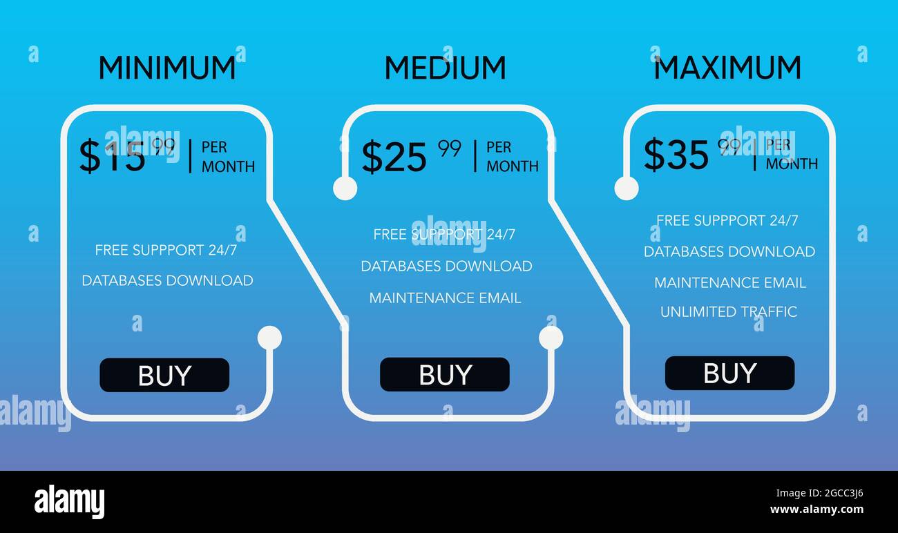 Pricing list design template for websites and applications. Stock Vector