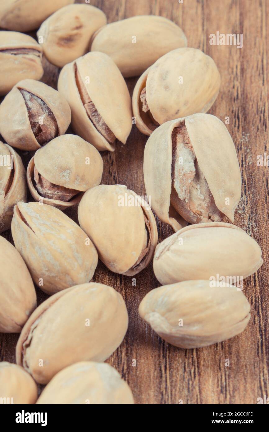 Pistachio nuts containing natural vitamins and minerals. Healthy eating