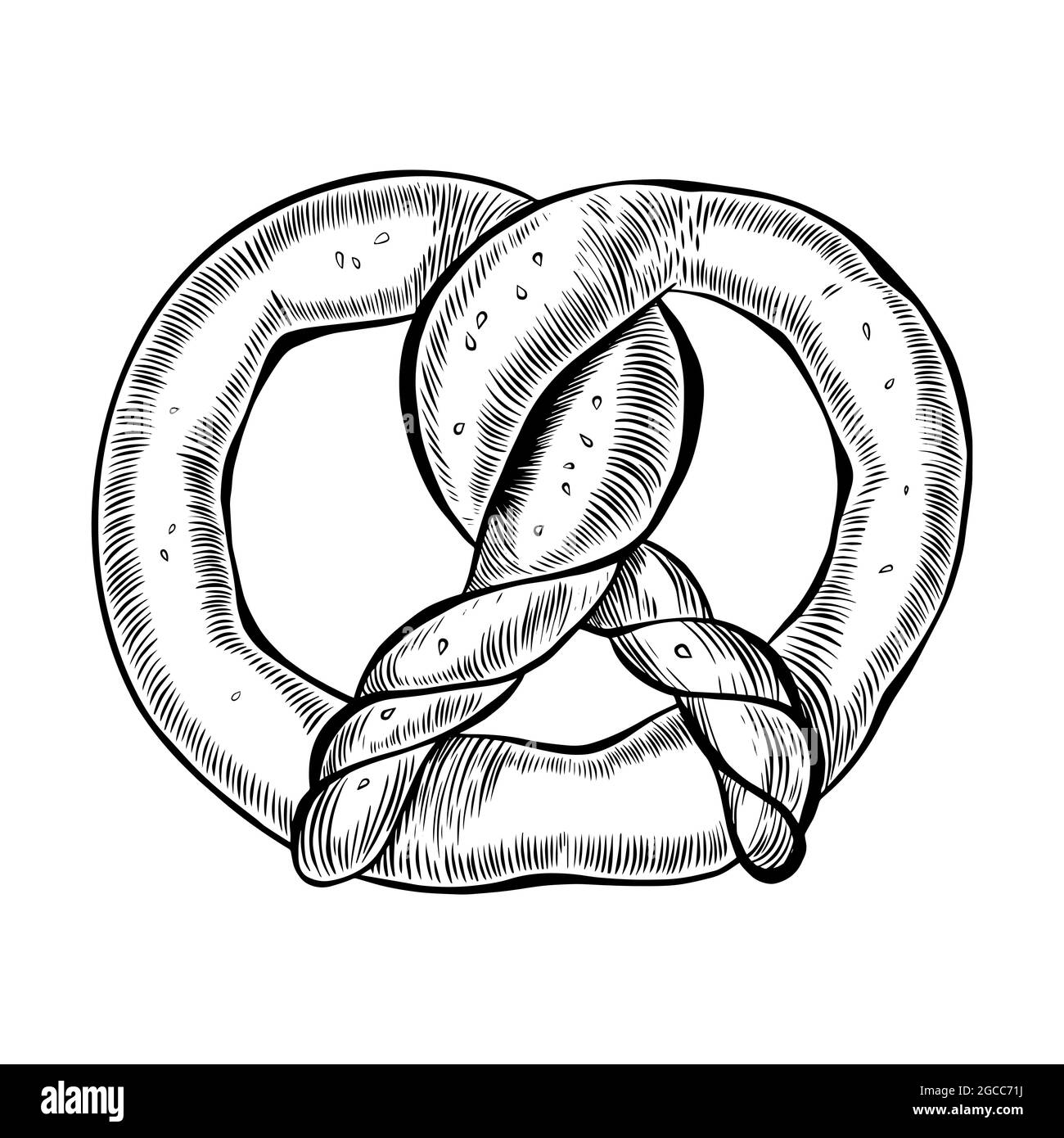 Hand drawn pretzel sketch. Vintage bread on white background. Vector ...
