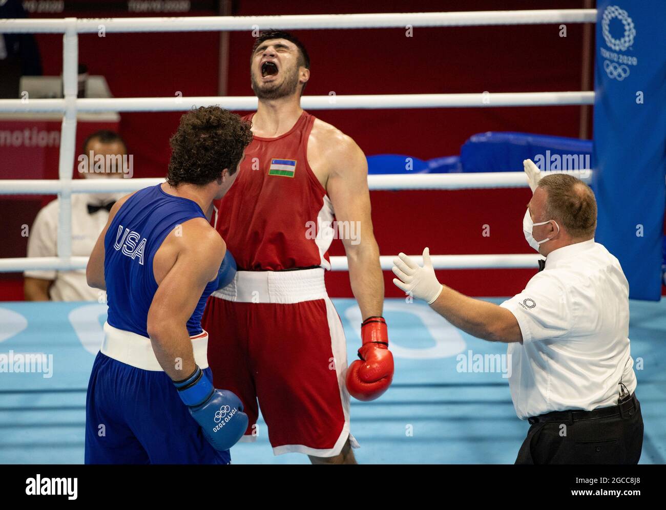 Tokyo, Kanto, Japan. 8th Aug, 2021. Bakhodir Jalolov (UZB) celebrates
