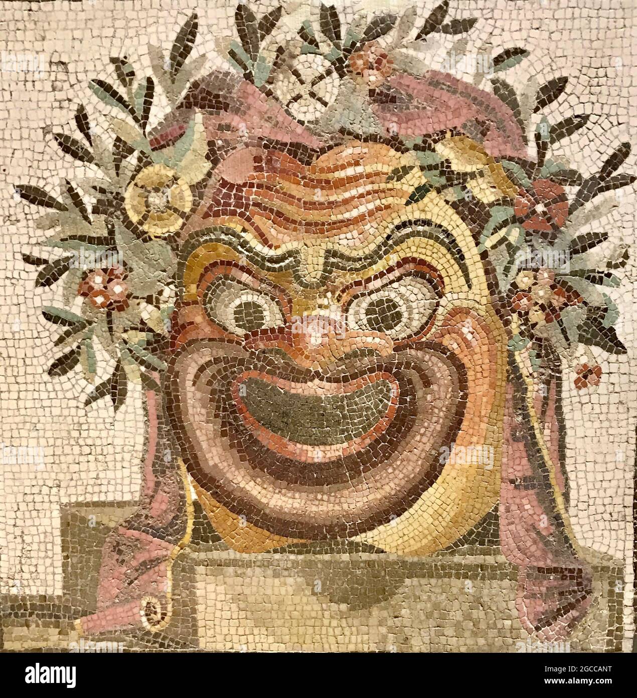 Mosaic Art - Mosaic with Mask of Silenus - 1st century Stock Photo