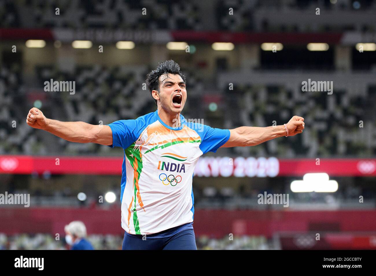 Tokyo, Japan. 07th Aug, 2021. Neeraj CHOPRA (IND), jubilation, cheering