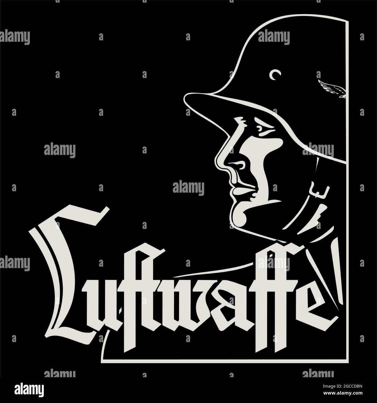 Designed by the German Air Force. German soldier in helmet and Luftwaffe inscription Stock Vector