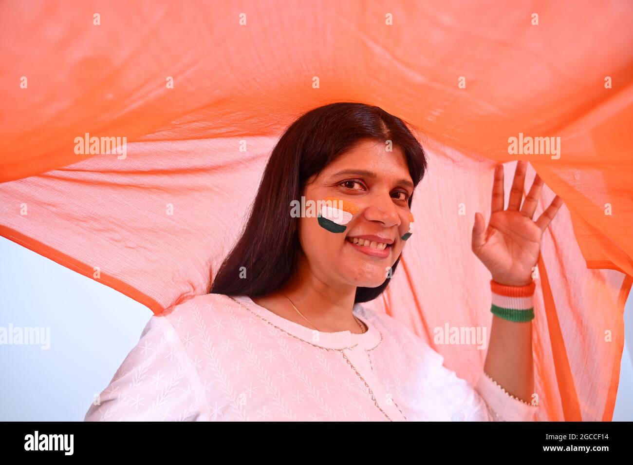 Young indian girl celebrating Independence Day of India. Stock Photo