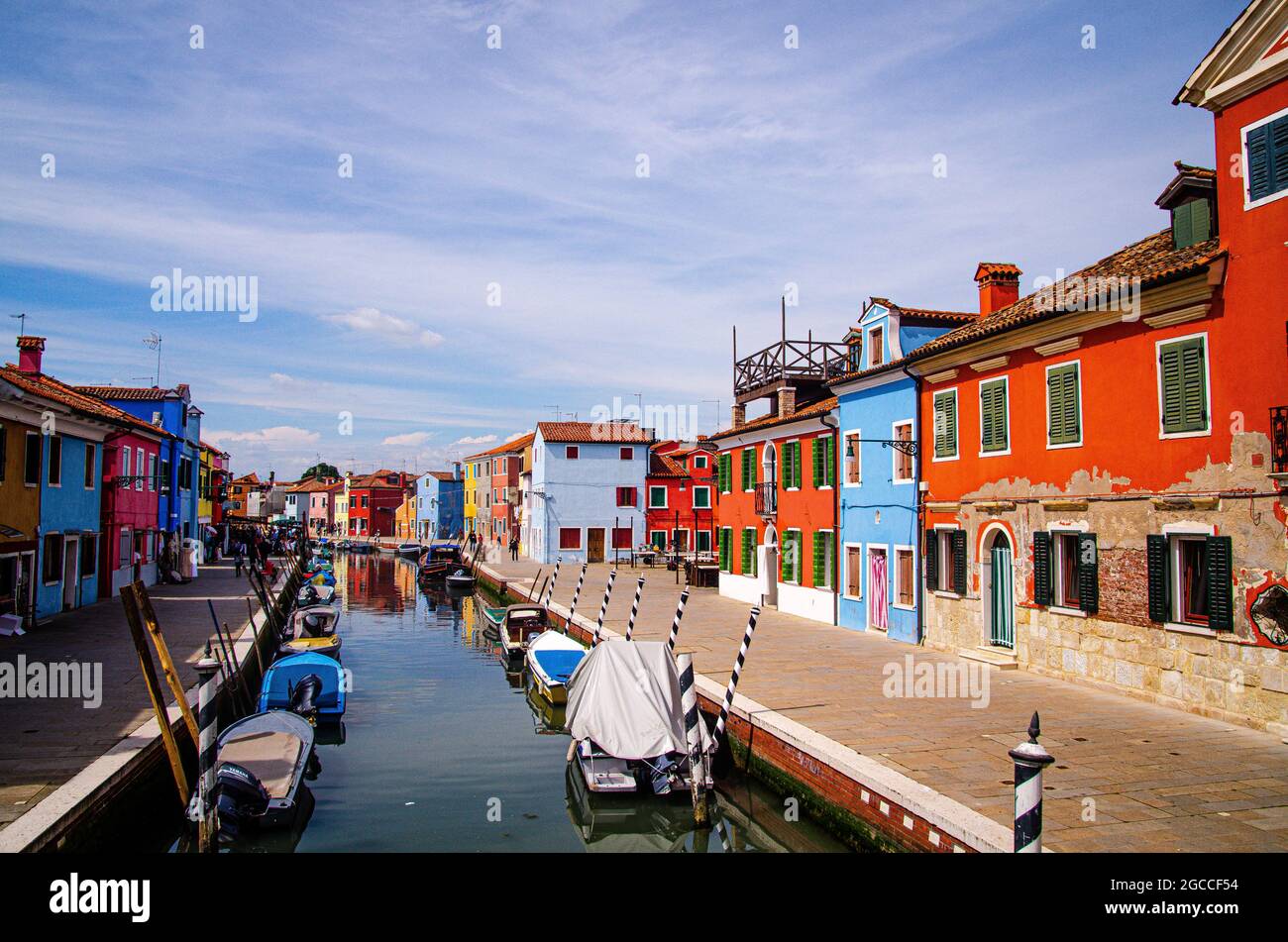 Colorful houses along canal in Bruno, Venice, Italy Stock Photo - Alamy