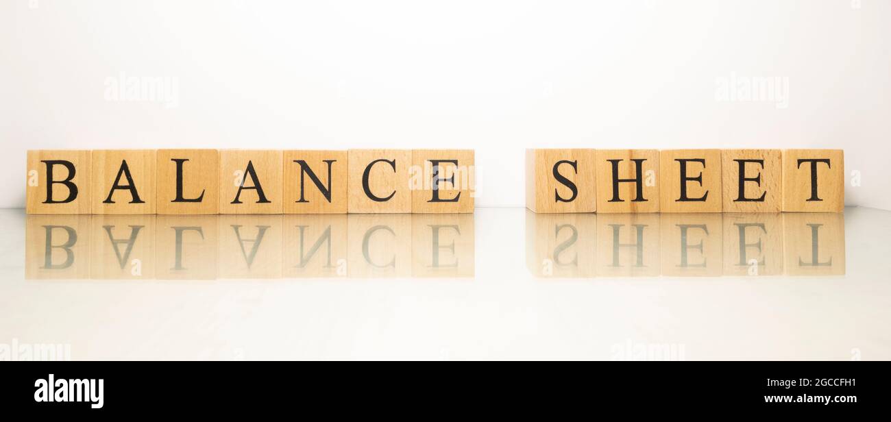 The name Balance sheet was created from wooden letter cubes Stock Photo