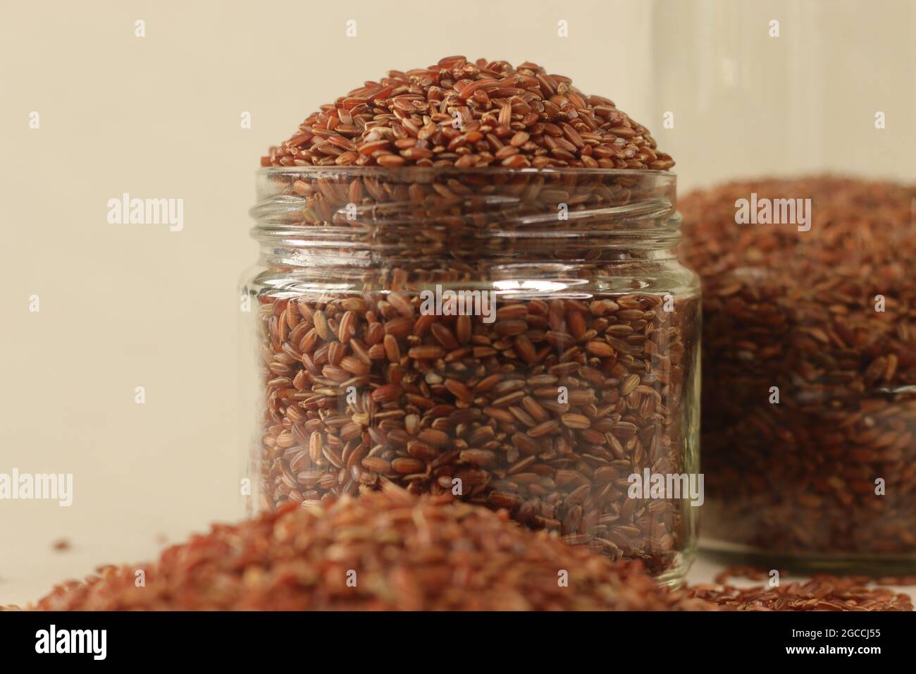 Navara rice is one of the many types of rice found in India, with a unique red color. It is from Kerala and is the main ingredient of karkidaka kanji Stock Photo