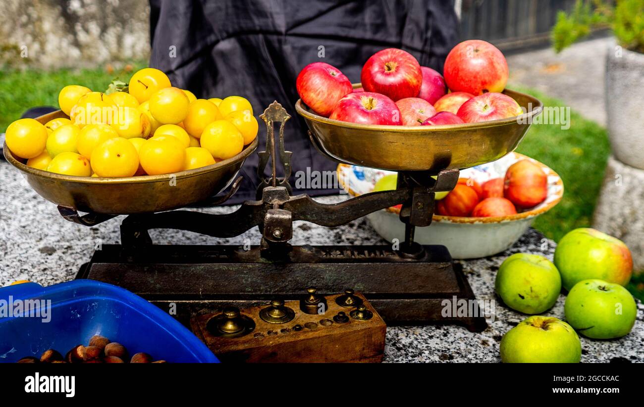 fruits on a scale Stock Photo