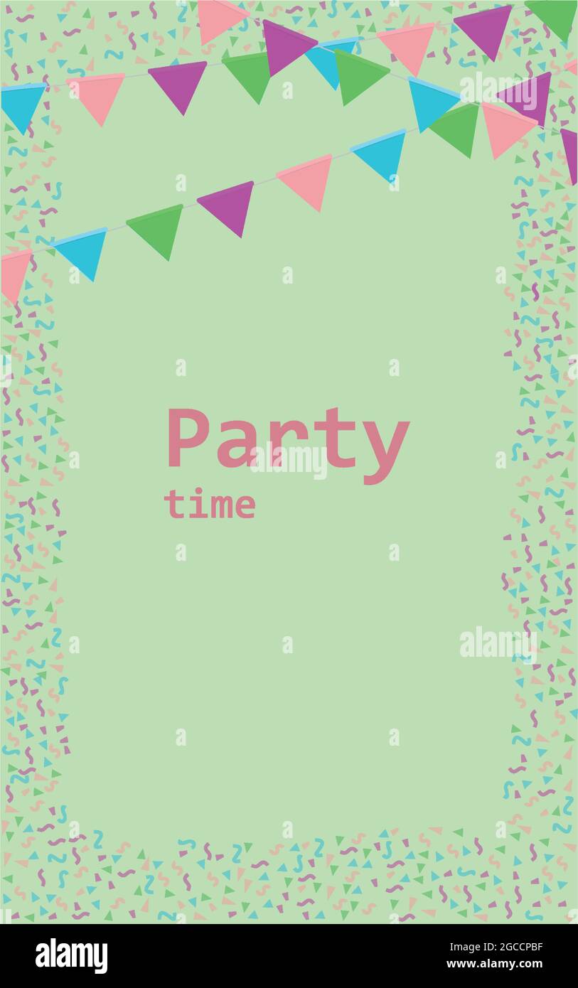 Template with multicolored flags, confetti,party time Stock Vector