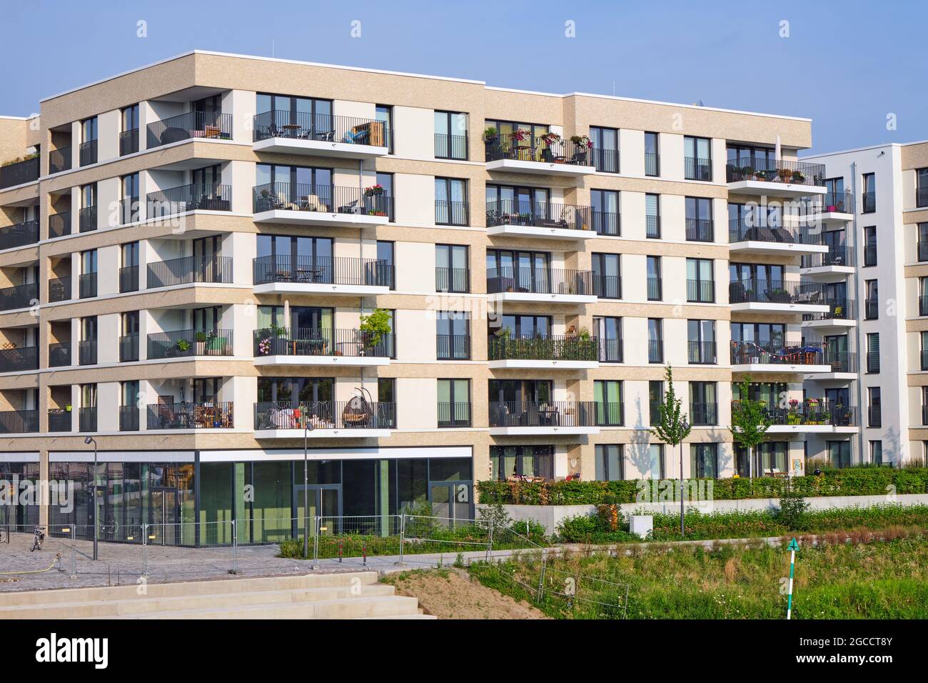 Modern apartment building in a new housing development area in Berlin Stock Photo