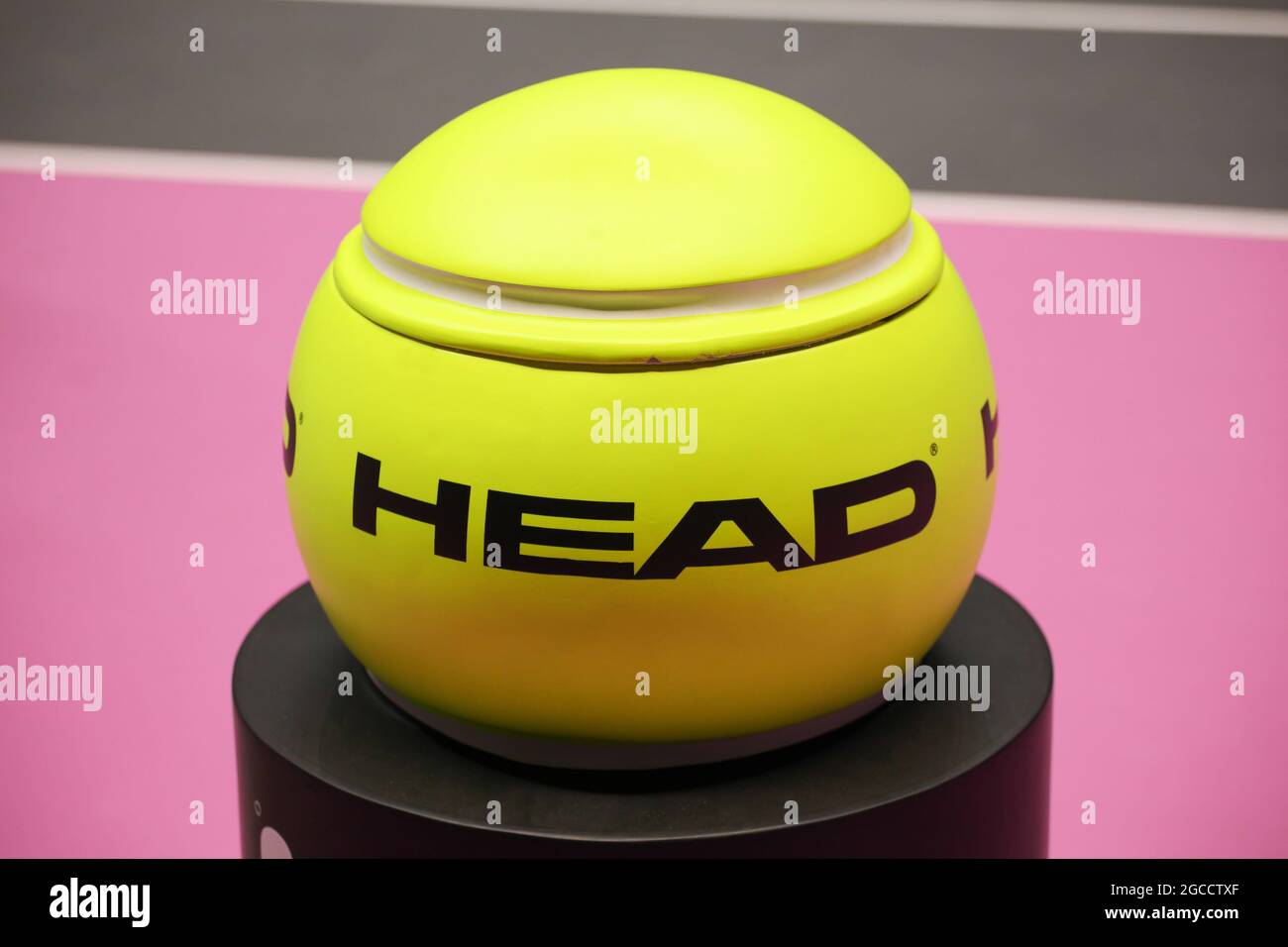 Lyon, France - March 6, 2020: Big head tennis ball. Head is an Austrian company mainly specialized in skiing and tennis Stock Photo