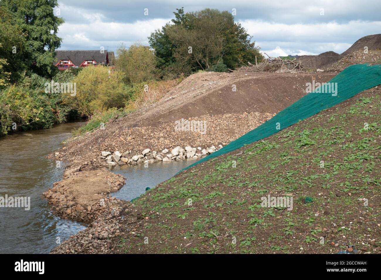 River Trent re-routing in a new naturalised channel between Stoke town centre and Boothen, Stoke-on-Trent, Staffordshire, UK, 2020 Stock Photo