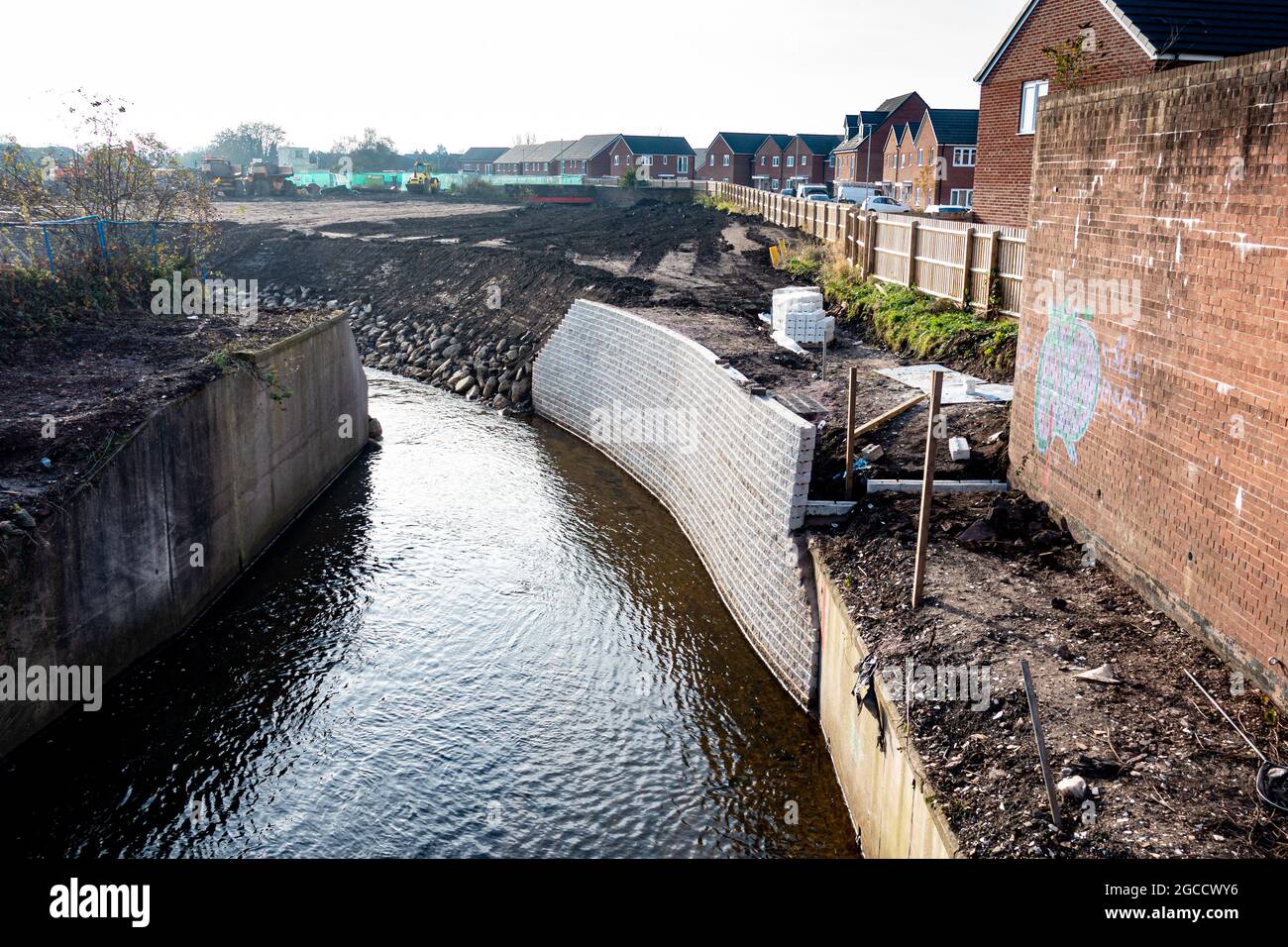 River Trent re-routing in a new naturalised channel between Stoke town centre and Boothen, Stoke-on-Trent, Staffordshire, UK, 2020 Stock Photo