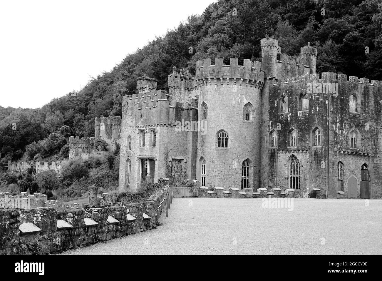 Gwrych Castle is a Grade I listed 19th-century country house near Abergele in Conwy, Wales Stock Photo