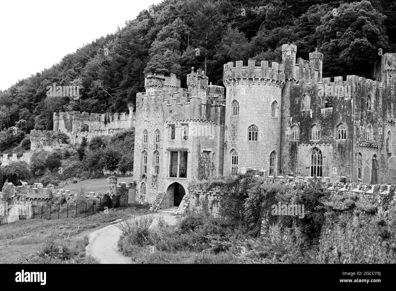 Gwrych Castle is a Grade I listed 19th-century country house near Abergele in Conwy, Wales Stock Photo