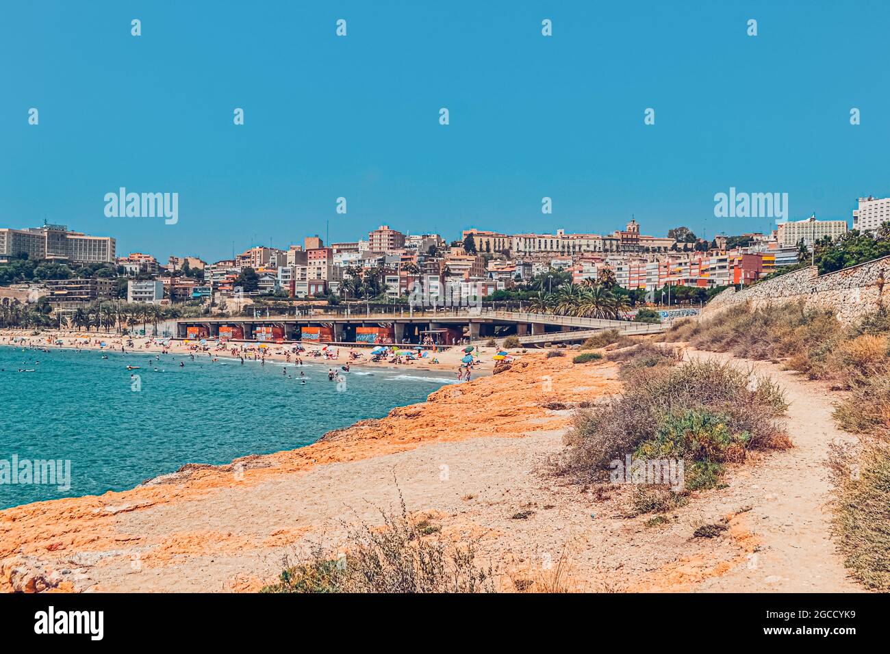 Tarragona Spain July 10, 2017 Sea landscape. Scenic old town with nice ...