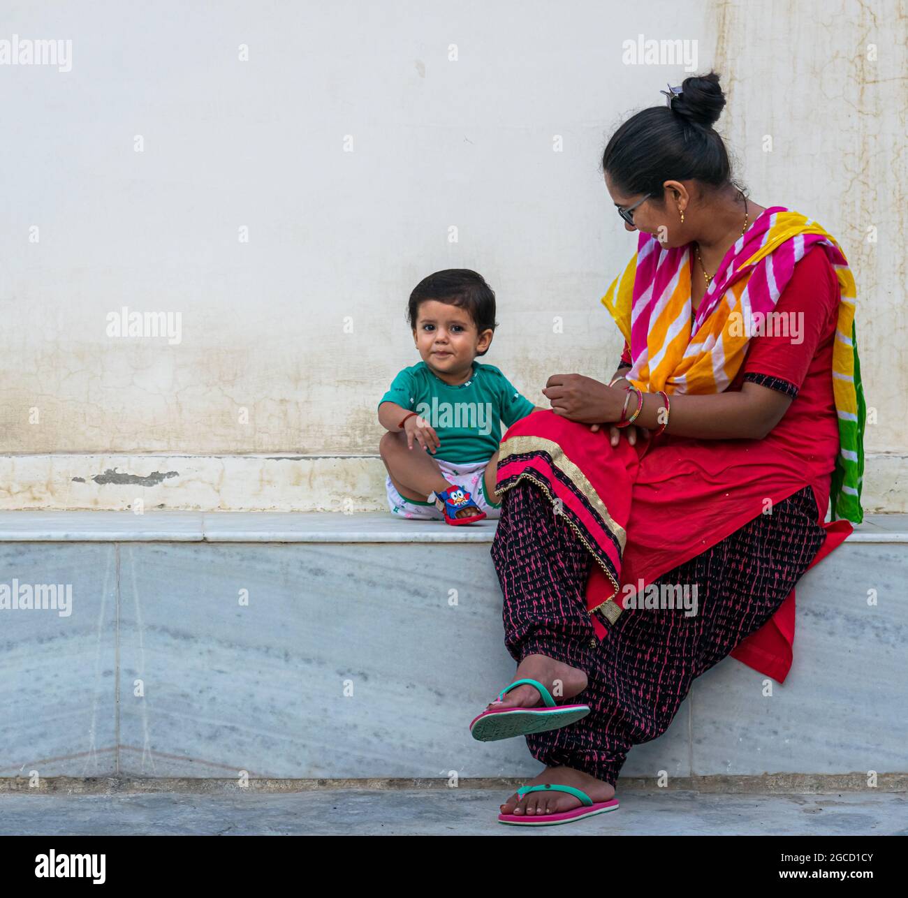 portrait of indian mother and daughter . Stock Photo