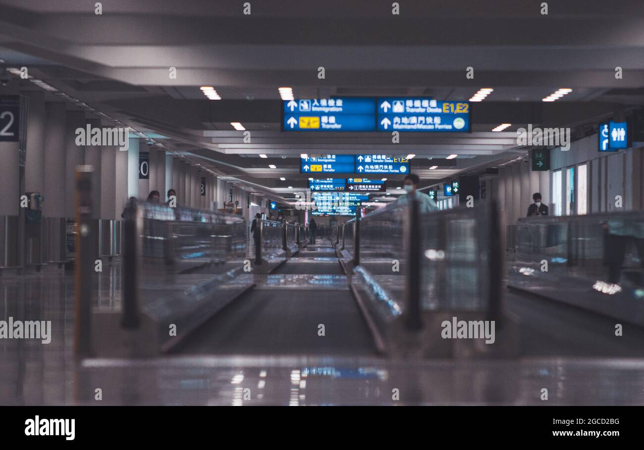 Empty airport in Hong Kong during pandemy Stock Photo
