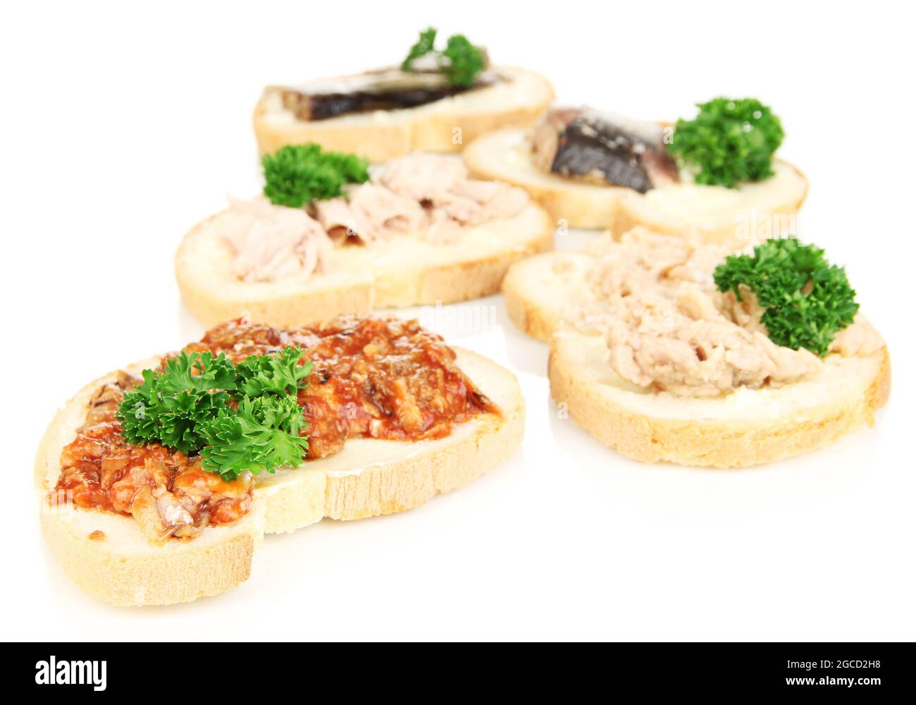 Tasty sandwiches with tuna and cod liver sardines different kinds of
