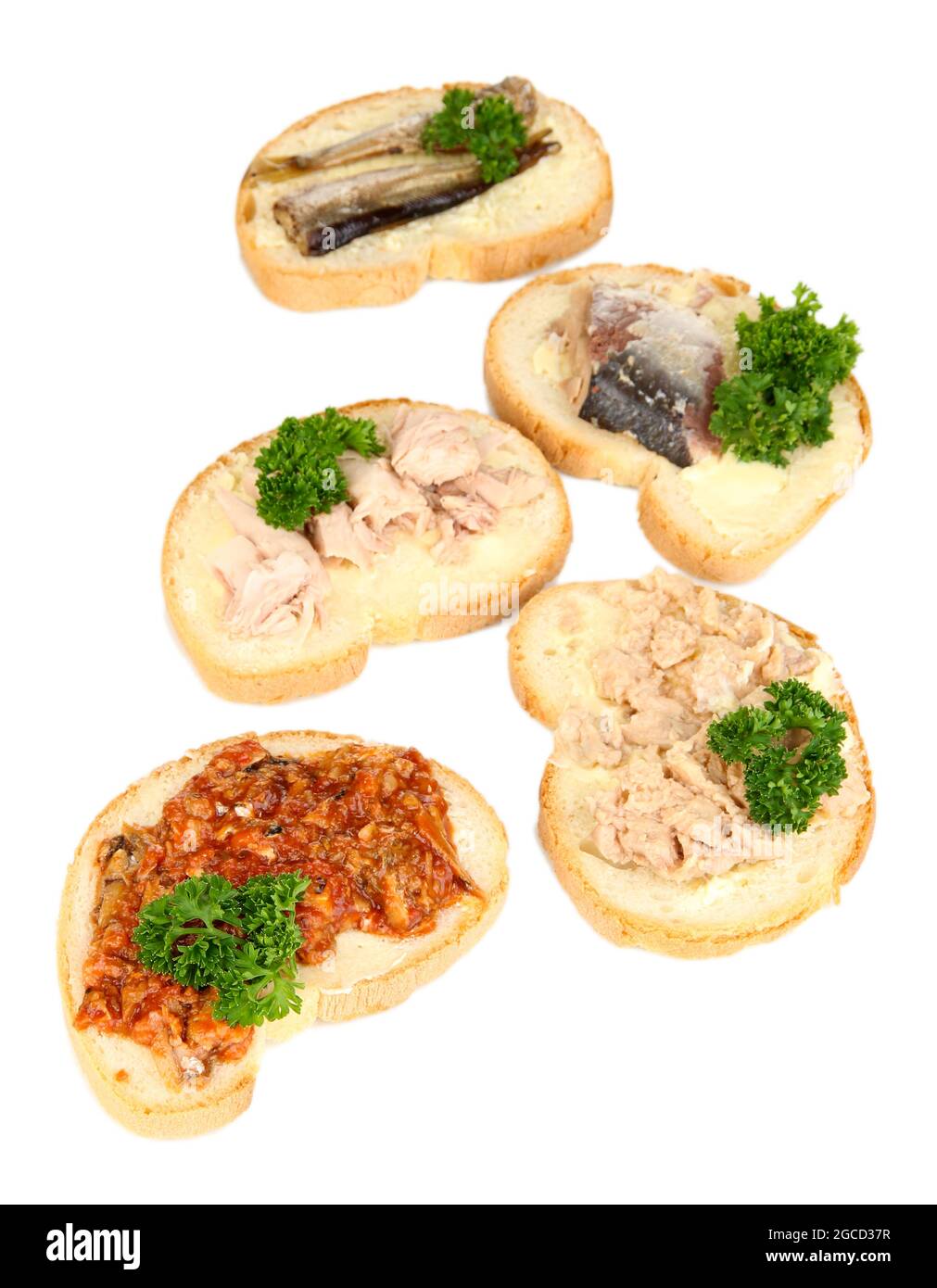 Tasty sandwiches with tuna and cod liver sardines different kinds of