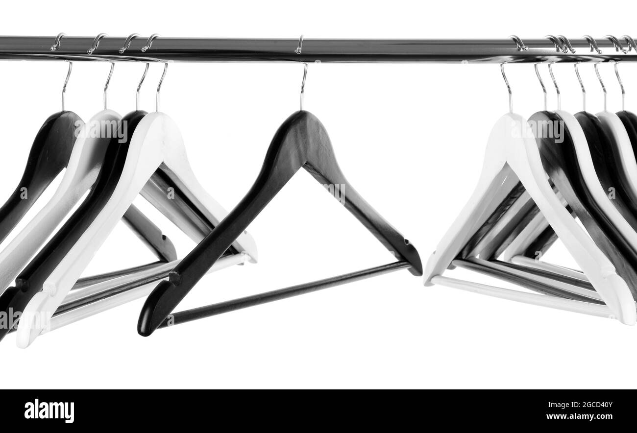 Black and white clothes hangers isolated on white Stock Photo Alamy