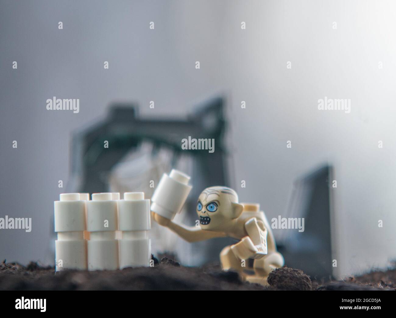 Lego lord of the ring minifigure gollum with toilet paper Stock Photo