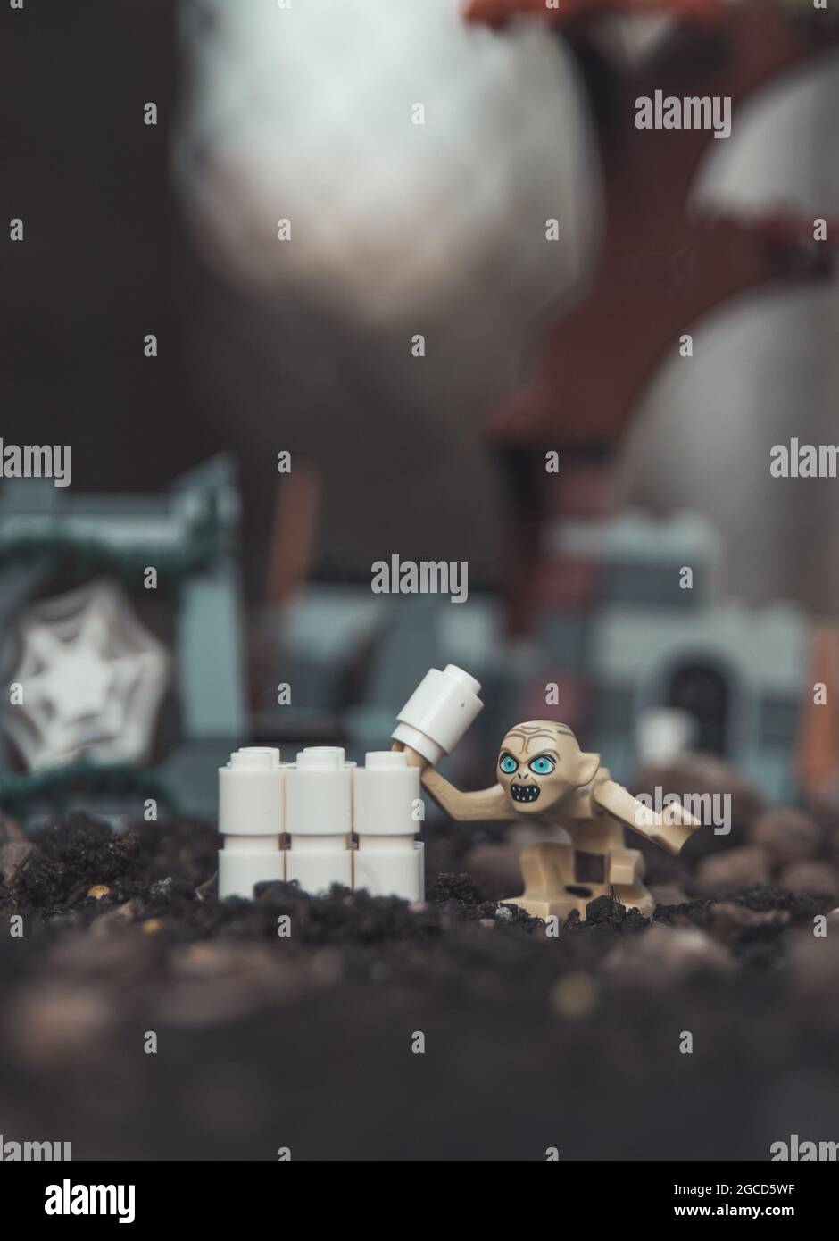 Lego lord of the ring minifigure gollum with toilet paper Stock Photo