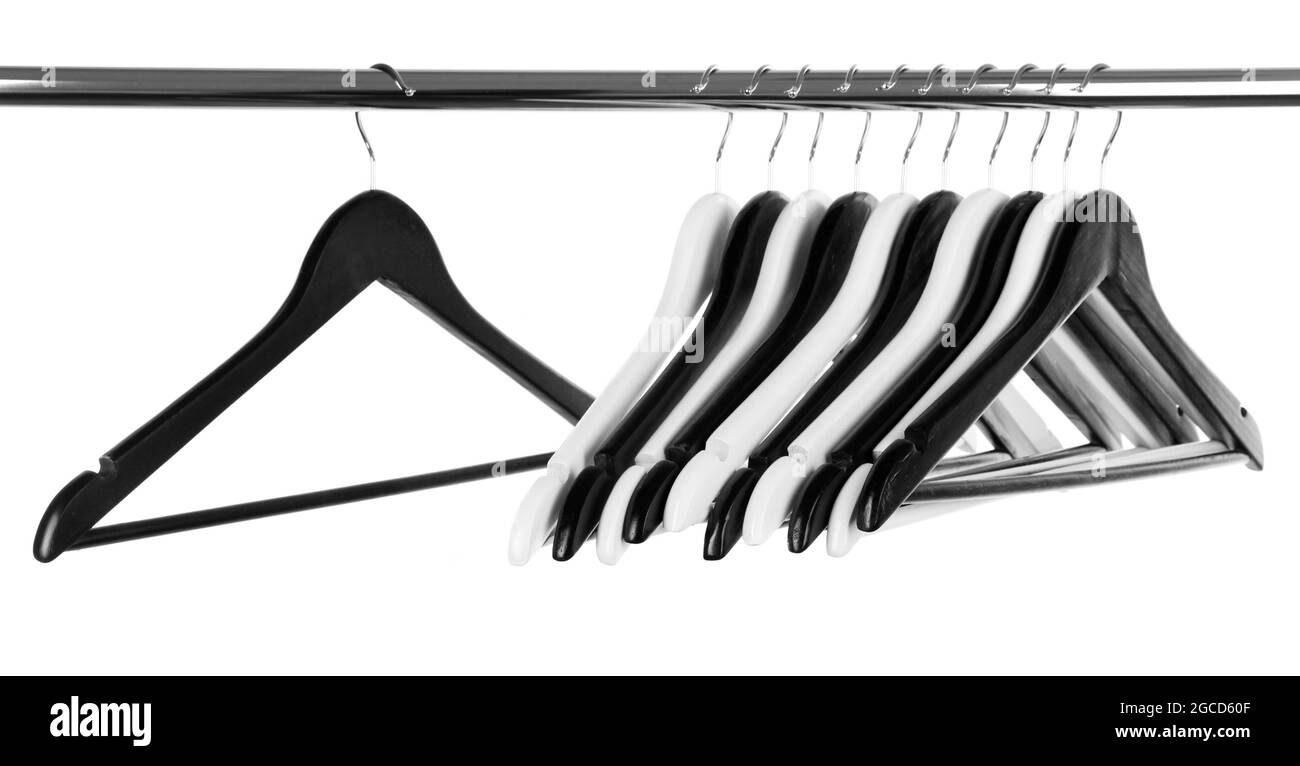 Black and white clothes hangers isolated on white Stock Photo Alamy