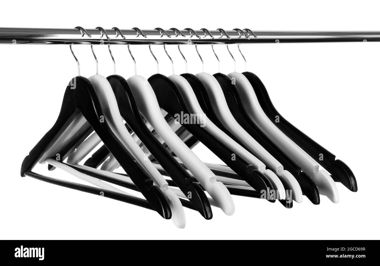 Black and white clothes hangers isolated on white Stock Photo Alamy